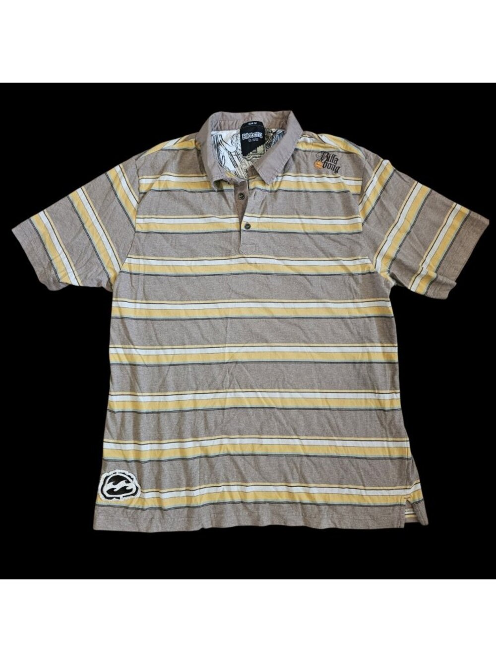 VTG Y2K Billabong Mens Polo Striped Shirt Light Brown Surfer Retro Sz XL Slim